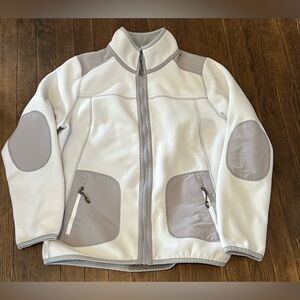Green tea fleece white and gray zip up jacket size Large